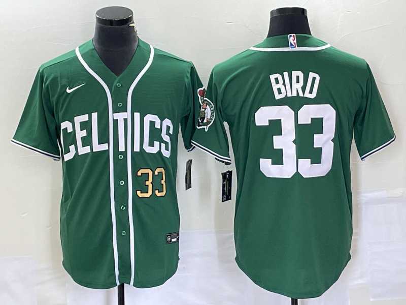 Men%27s Boston Celtics #33 Larry Bird Number Green Stitched Baseball Jersey->boston celtics->NBA Jersey